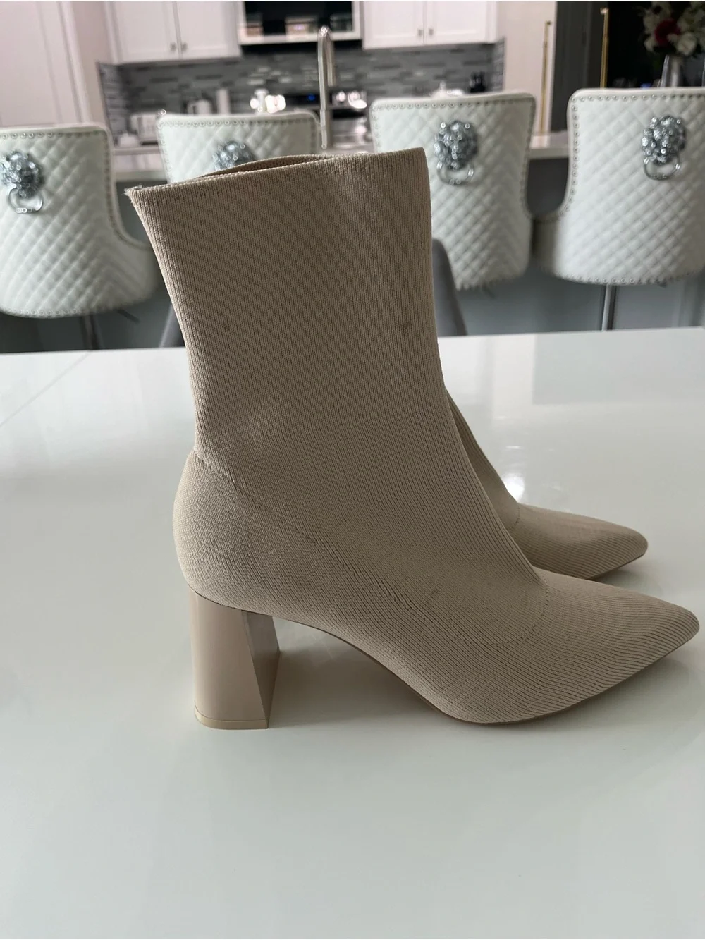 Zara Beige Pointed Toe Stretch Sock Boots - Women size 39